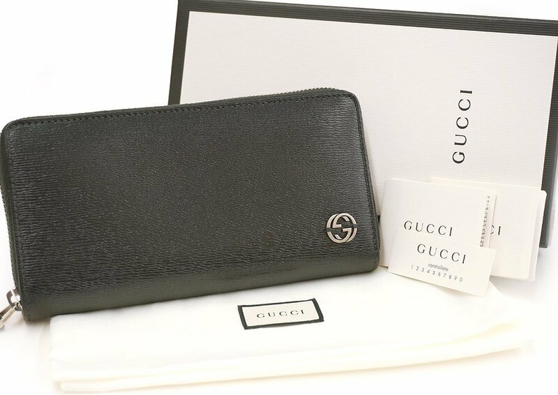 美品!! GUCCI グッチ CHELSEA チェルシー インターロッキングG ラウンドジップ長財布 408801-ARU0N-1000 ブラック ラウンドファスナー