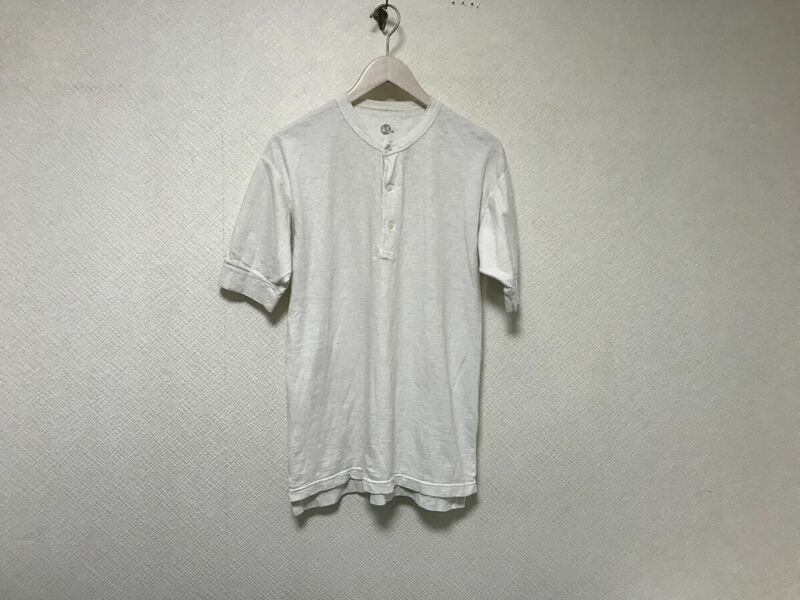 本物フォーティーファイブアールピーエム45RPMコットンヘンリーネック半袖Tシャツメンズサーフアメカジミリタリーワーク白ホワイト4日本製L