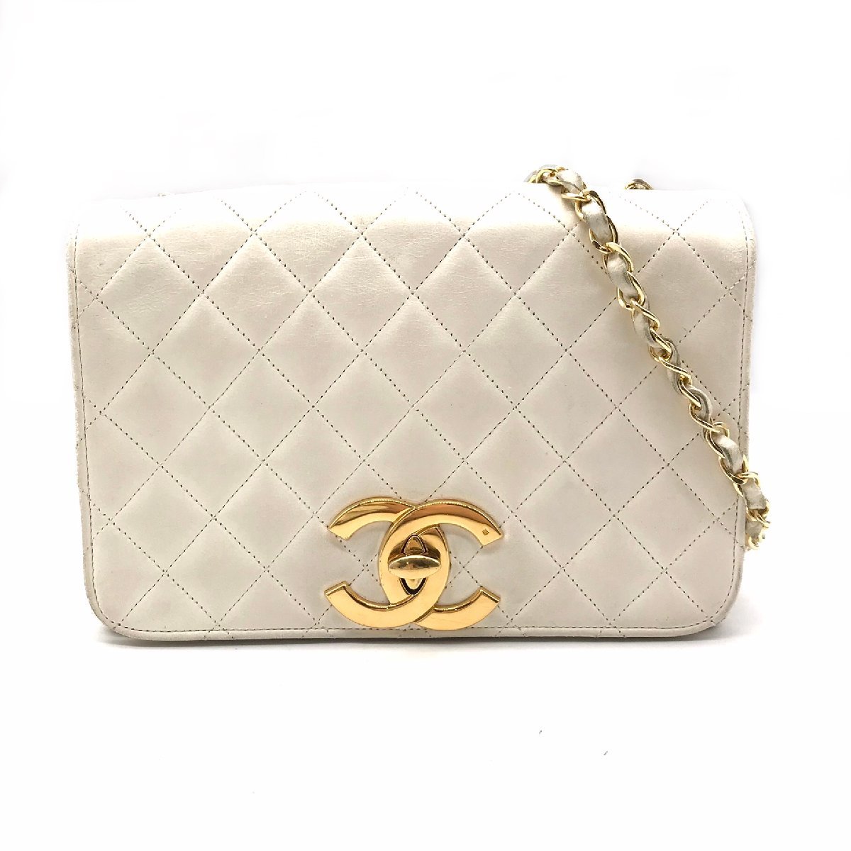 CHANEL シャネル マトラッセ デカココマーク ターンロック チェーン ショルダー バッグ 白 m10134