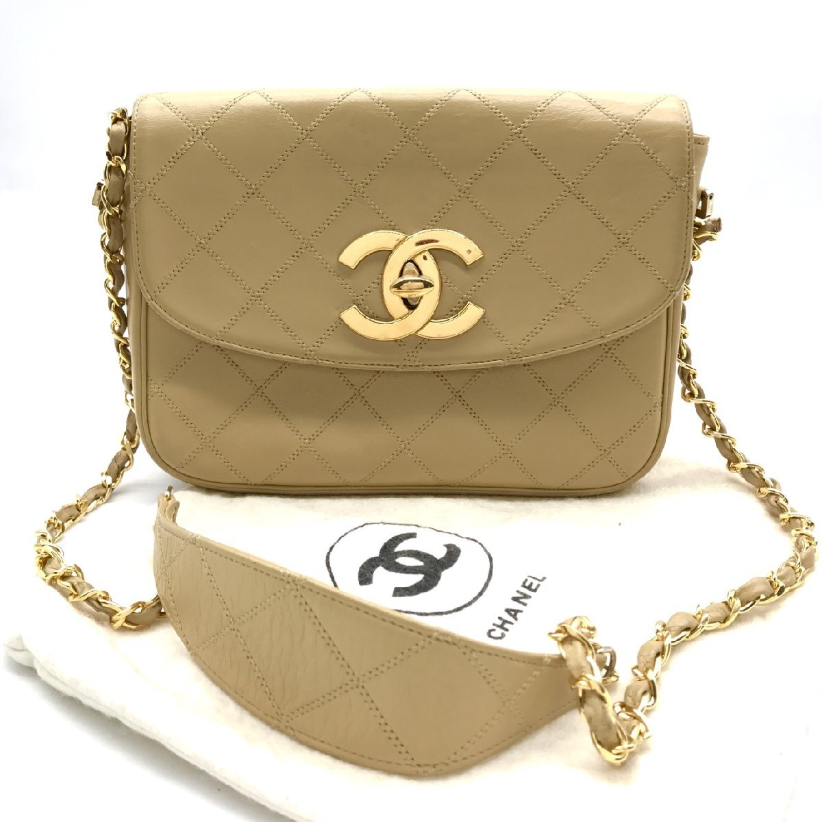 良品 CHANEL シャネル ビコローレ デカココマーク ターンロック チェーン ショルダー バッグ ベージュ a2758