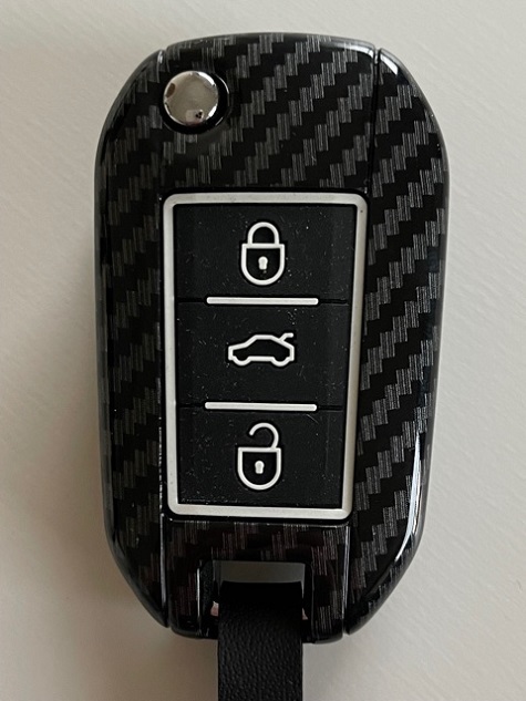 カーボン調ケース ABS樹脂製 夜光ボタンラバーカバー 軽さ剛性 硬度 耐衝撃性 プジョー Peugeot 208 308 408 508 2008 3008 4008 RCZ 2