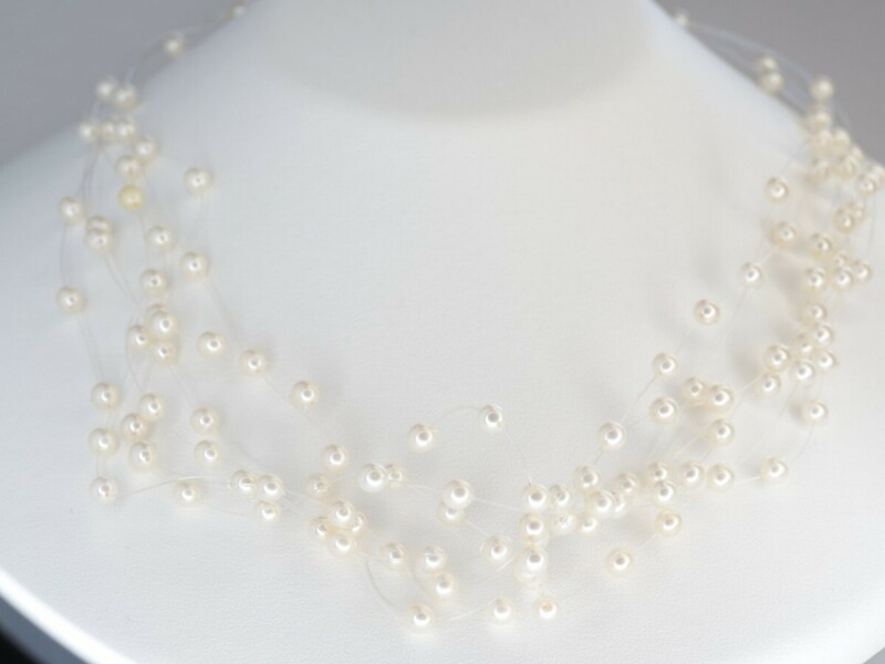 587 田崎真珠祭り！TASAKI　散りばめられたオフラウンド真珠ネックレス　 K18WG　45cm ご希望の方にタサキの箱をお付け致します