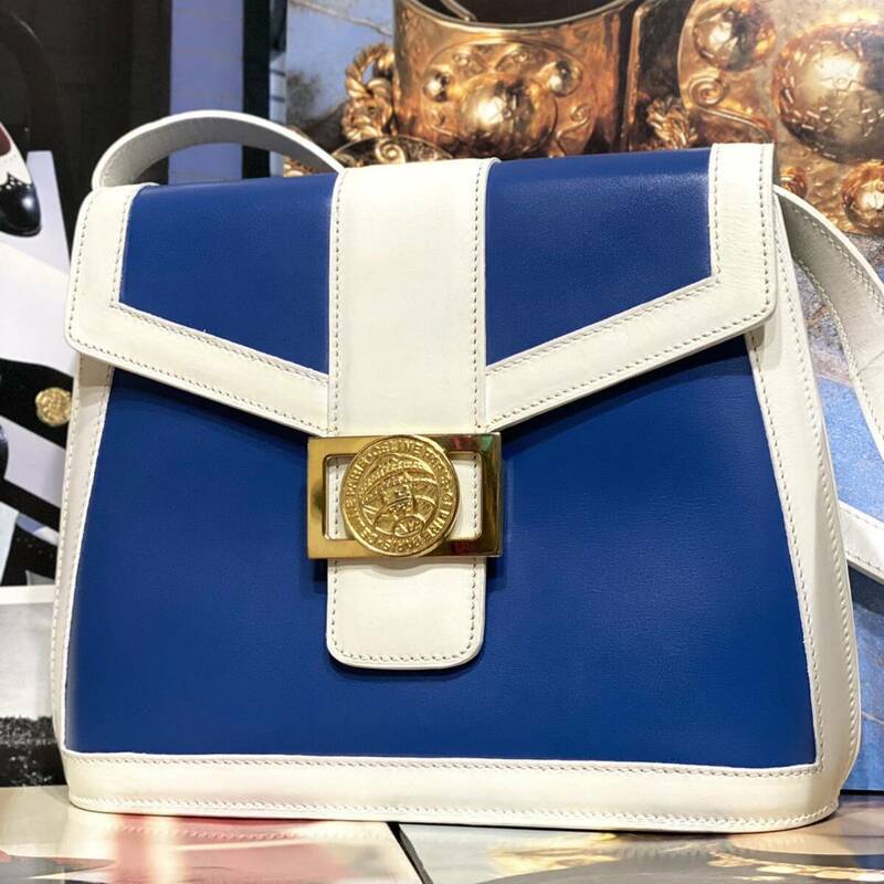 激レア 超希少 VINTAGE OLD CELINE バイカラーショルダーバッグ メダルモチーフ金具 年代物 フラップバッグ ヴィンテージバッグ 斜め掛け