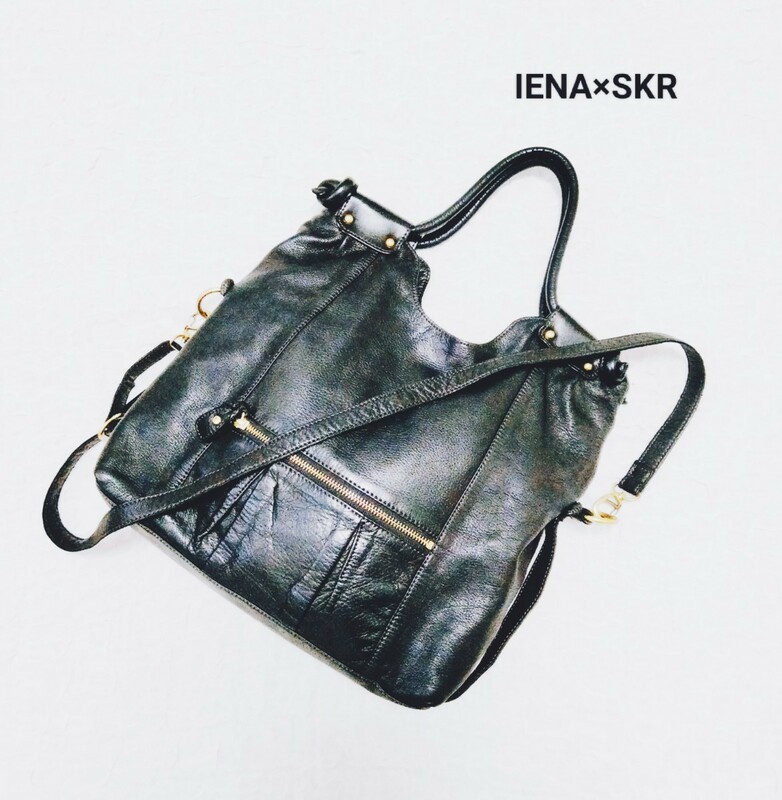 IENA×SKR 別注 2WAY トートバッグ*ショルダーバッグ*黒*レザー*イエナ*肩掛け*ななめ掛け*ブラック*BAYCREWS*A4対応*