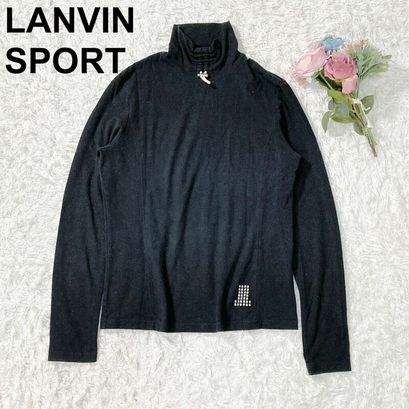 LANVIN SPORT ランバンスポーツ トップス カットソー プルオーバー ゴルフ ブラック 黒 40 L レディース ロゴ B22427-136