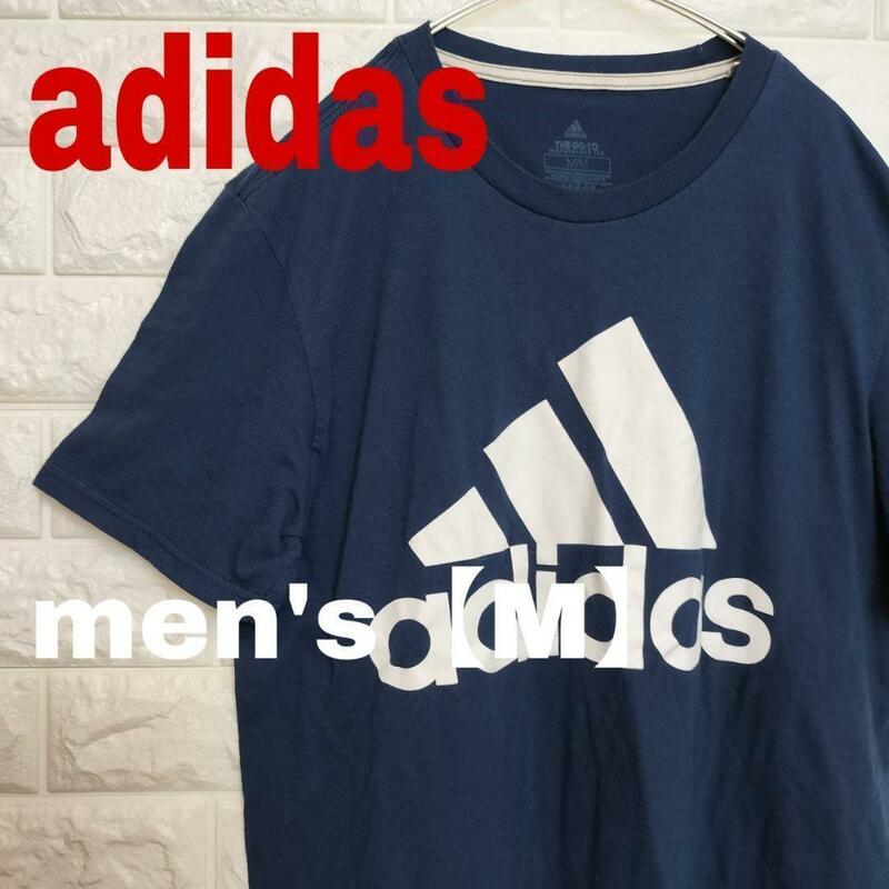 A195【adidas】プリントTシャツ【メンズM】ネイビー
