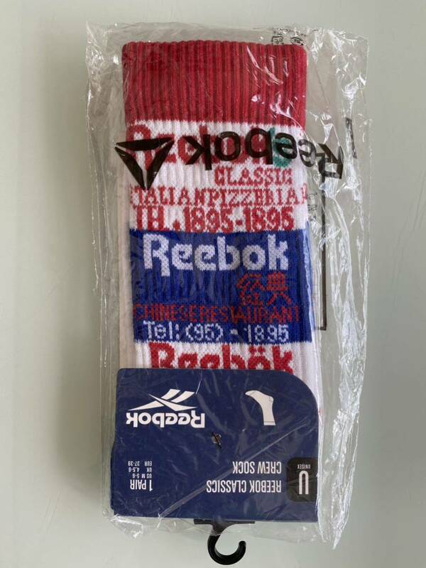 新品　Reebok リーボック　クラシック　ロゴ　ロングクルーソックス　靴下　ホワイト×ネイビー×レッド　赤白
