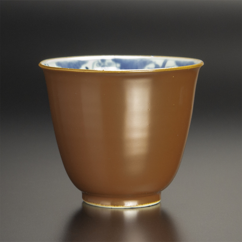 清 酱釉青花杯 中国 古美術