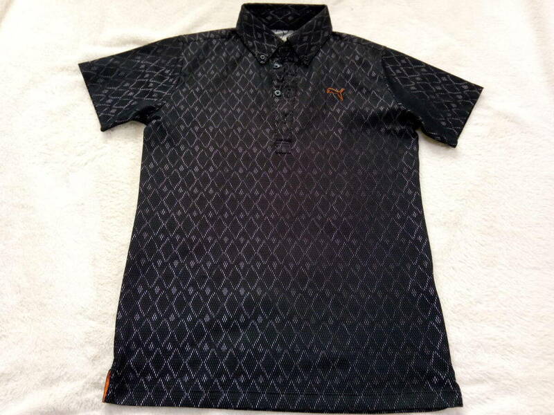 美品　プーマゴルフ　メンズ総柄光沢デザイン　ブラック　ポロシャツ　Mサイズ