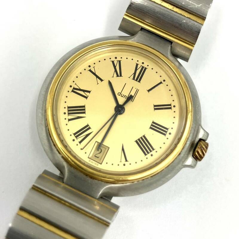 【K】dunhill　ダンヒル　腕時計　119028　3針　ゴールドカラー文字盤　クォーツ　スイス製　ブランド　動作未確認　カレンダー【4202】T