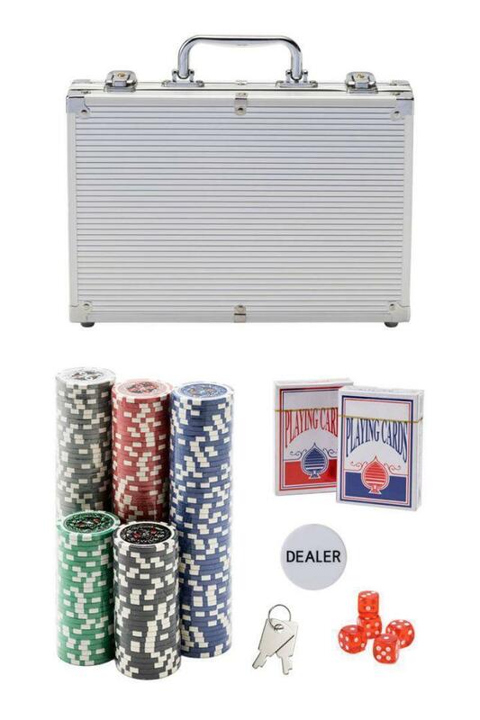 1981カジノチップ 200枚 シルバーケース トランプ付き 鍵&ボタン付き ポーカーセット ポーカーチップ