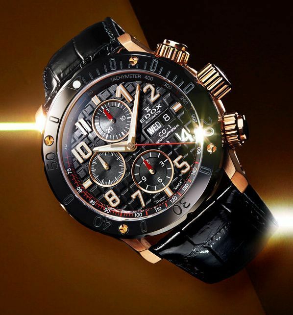 EDOX エドックス クロノオフショア1 クロノグラフ 01122-37R-NBR8 500m防水 自動巻き セラミックベゼル ブラック×ゴールド 美品 オマケ付