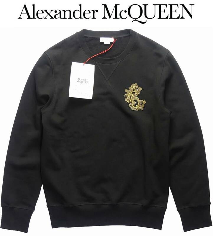 通年物192,000円新品ALEXANDER MCQUEENマックイーン★着飾らずにゴージャス。メタルビーズ装飾の黒トレーナー【欧米M＝日本M～L】