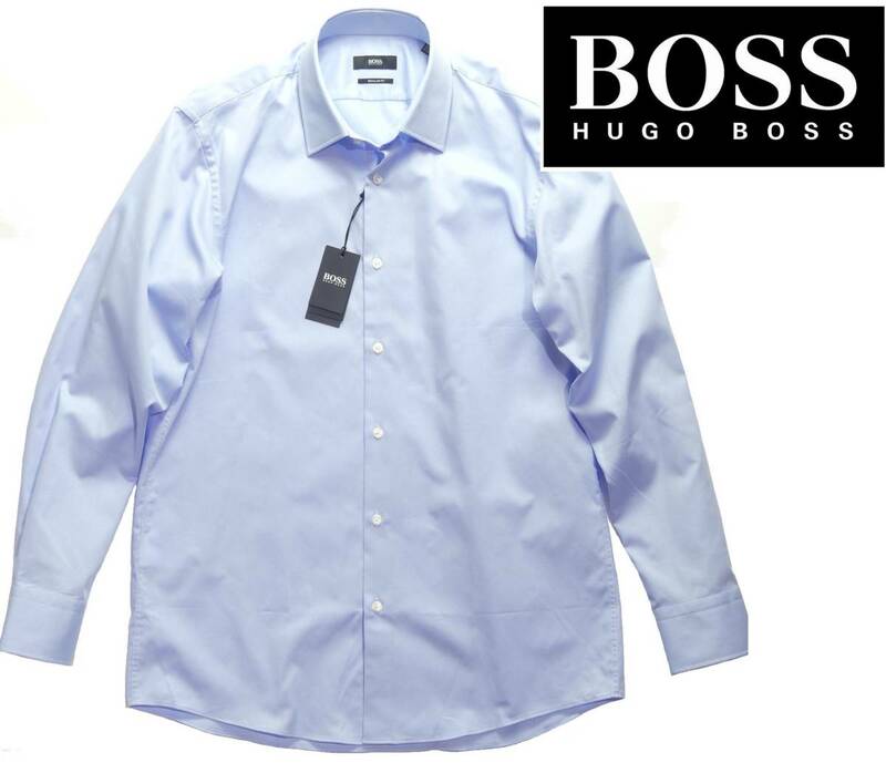 通年物29,000円新品HUGO BOSSヒューゴ・ボス★美しい織り生地レギュラーフィット青ナチュラルストレッチシャツ【15.5＝日本M】