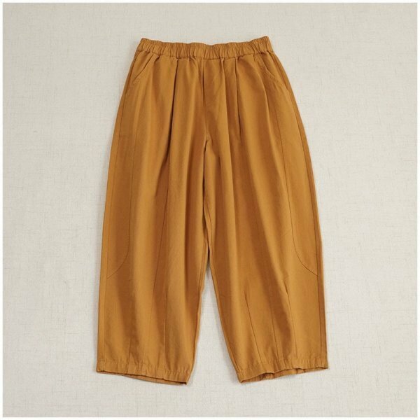 ｍ240324ズボン ボトムス パンツ 綿100％ 大人可愛 ゆったり オシャレ フリーサイズ ナチュラル 裾絞り オレンジ色系