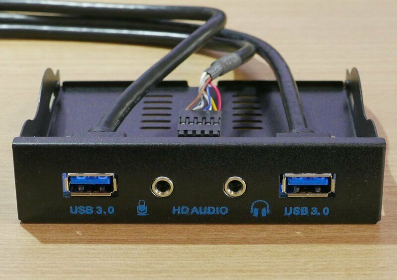 USB3.0×2 HD Audio 拡張フロントパネル 黒 3.5インチフロッピードライブベイ用(20ピンコネクタ対応 イヤホン マイク オーディオ端子)