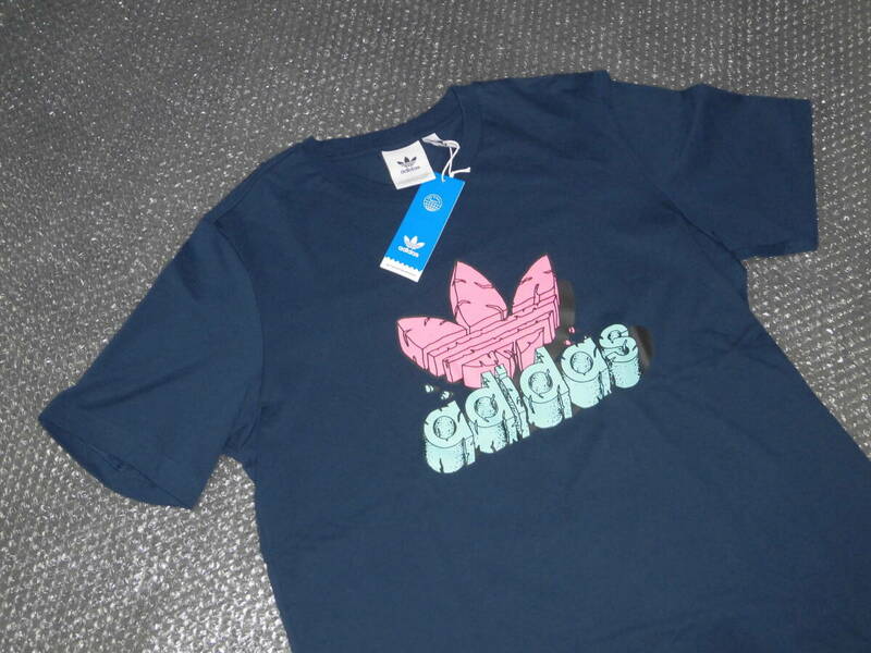 定価4389円 未使用 アディダス Tシャツ Oサイズ XL 紺 ネイビー Adidasファニー Dinoアディダス オリジナルス