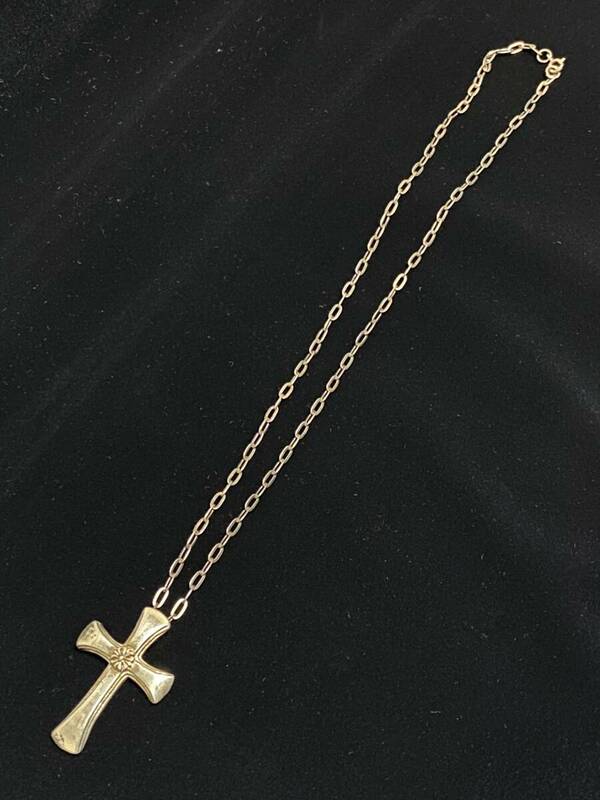 ◆K10 ＆ SILVER 刻印入 コンビ 十字架クロス クローバー ネックレス 11.2g 約46cm(検)銀 シルバー 金 ゴールド クロムハーツ ティファニー