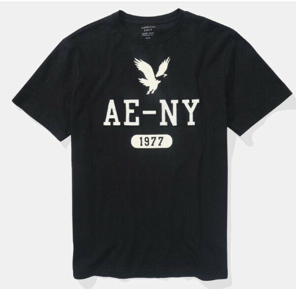 AE*アメリカンイーグル/US:XXL/ブラック/プリントロゴパッチ半袖Tシャツ