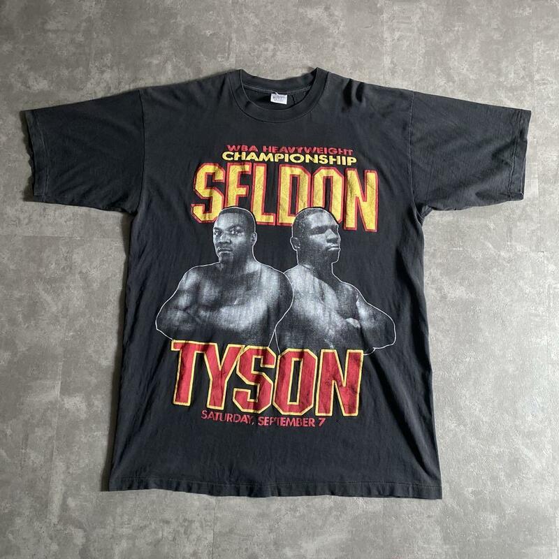 90s ビンテージ MGM GRAND BRUCE SELDON VS MIKE TYSON ブルース セルドン マイク タイソン ボクシング Tシャツ 黒 ブラック L