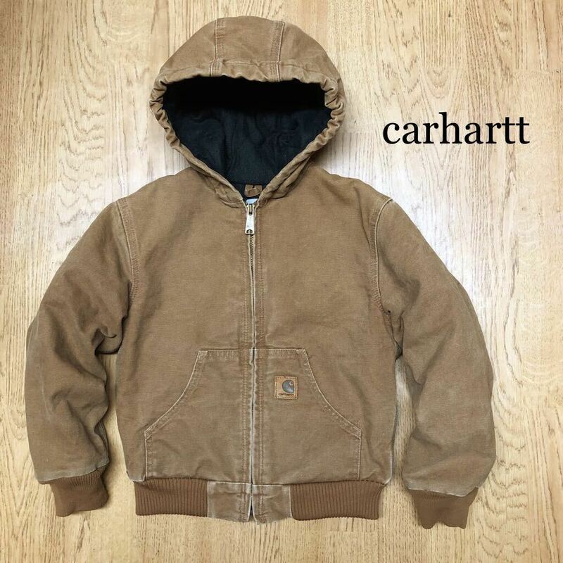 Carhartt＊カーハート サイズ130 アクティブジャケット パーカー ワークジャケット ダック 中綿キルティング アウター アメカジ kids 古着