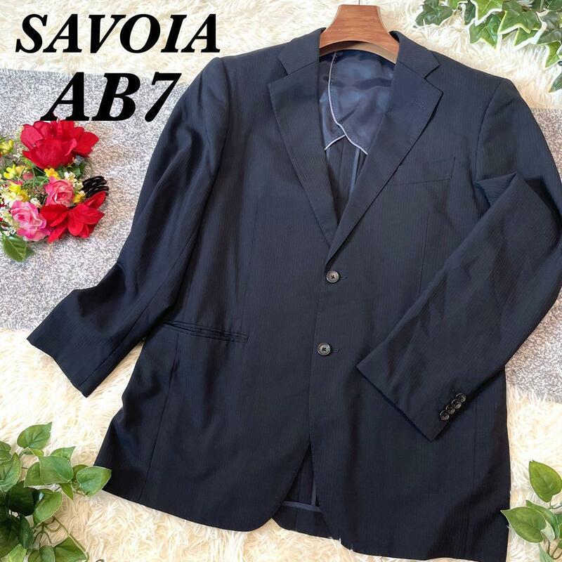 SAVOLA　テーラードジャケット　スーツ上　ストライプ柄　紺色　長袖　メンズ