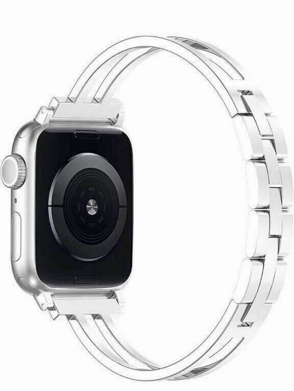 【新品】 Apple Watch バンド ステンレス チェーン （シルバー）装着簡単 軽量 交換バンド シリーズ 6/5/4/3/2/1/SE対応 サイズ 38mm40mm