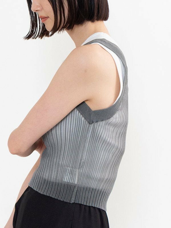 ◆HYKE ハイク 新同 展示品 SHEER WIDE RIBBED SWEATER BUSTIER TOP　トップス GREY 241-11351