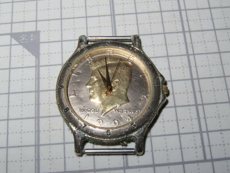 ネコポス可　シルバー文字盤 インゴット ケネディ コインウォッチ luckyスター　メンズ腕時計