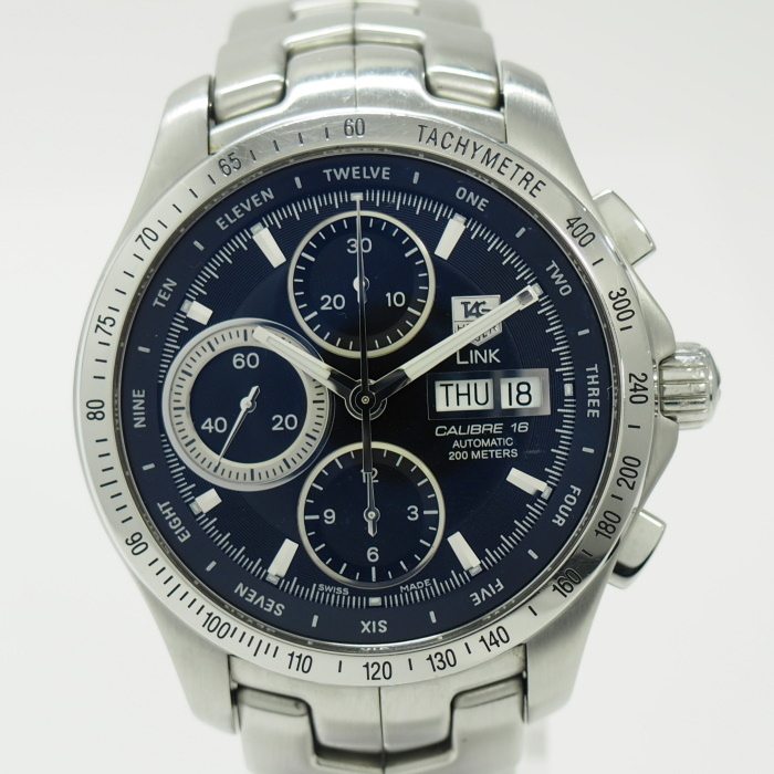 【中古】TAG HEUER リンク メンズ 腕時計 クロノグラフ 自動巻き SS ブラック文字盤 CJF211A