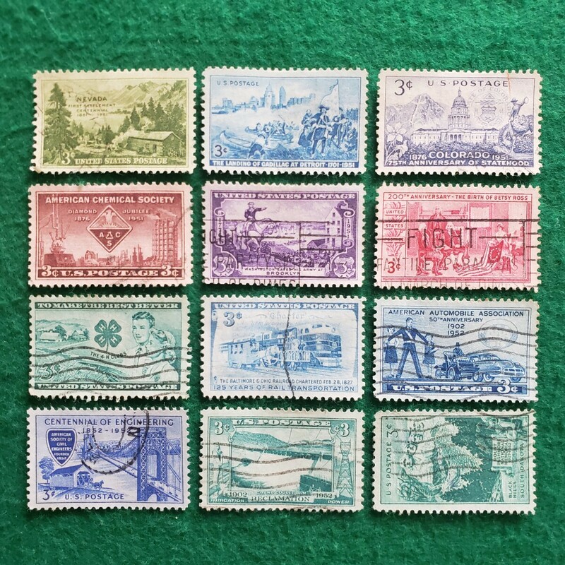 アメリカ合衆国切手 UNITED STATES POSTAGE 1951年～1952年 ★12枚　外国切手/アメリカ切手