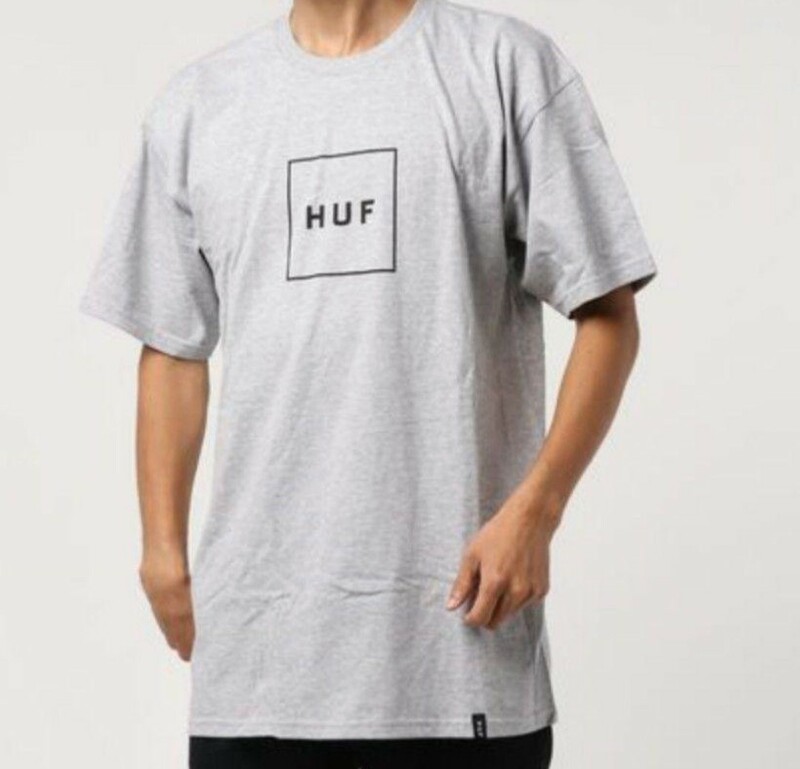【XXL】HUF ハフ 半袖Tシャツ エッセンシャルボックスロゴ グレー×黒