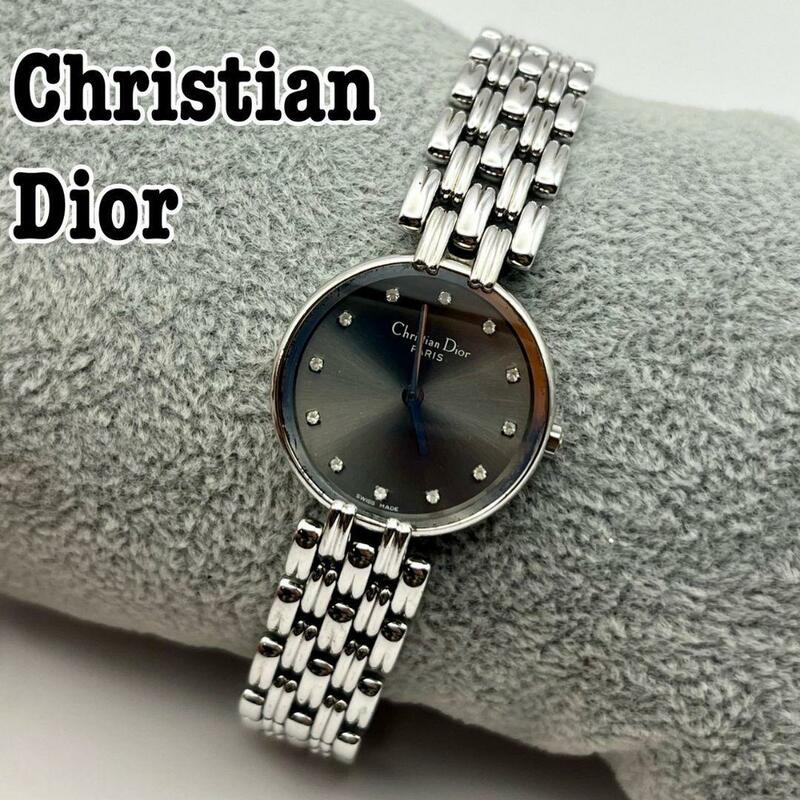 希少 Christian Dior クリスチャンディオール バギラ 12Pダイヤ 腕時計 D44-120 クォーツ 動作品 ラウンド ブレスレット ラインストーン