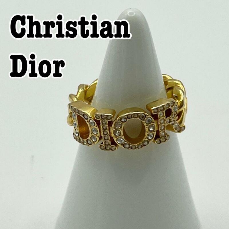 Christian Dior クリスチャンディオール GP ラインストーン ディオレボリューション リング 指輪 ラインストーンロゴ チェーン 9号