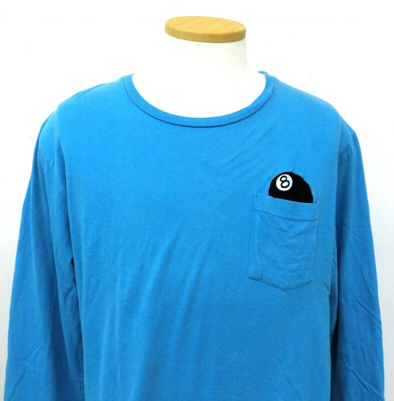 STUSSY ステューシー メンズ 長袖 Tシャツ Mサイズ 水色 青 シンプル ワンポイント 綿100％ 春 秋 冬 Y-201
