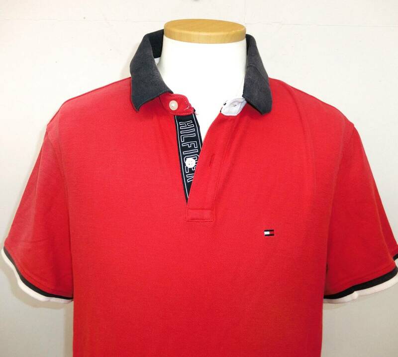 TOMMY HILFIGER トミーヒルフィガー メンズ XLサイズ ポロシャツ 赤 半袖 ワンポイント シンプル Y-191