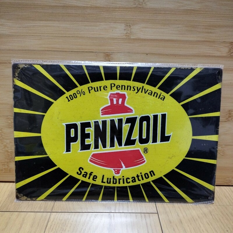 ▼ PENNZOIL≪アメリカンプレート　1枚≫ペンズオイル　スチール？　ブリキ？　鉄製？　看板　サインボード 　プレート　ダメージ調