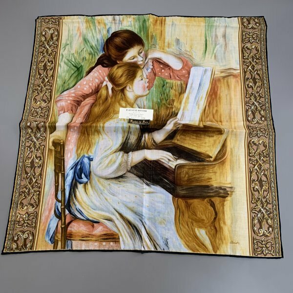 １円〜　フランス国立美術館　絵画シリーズ　ルノワール　ピアノを弾く娘たち　ハンカチ　コットン　C1875