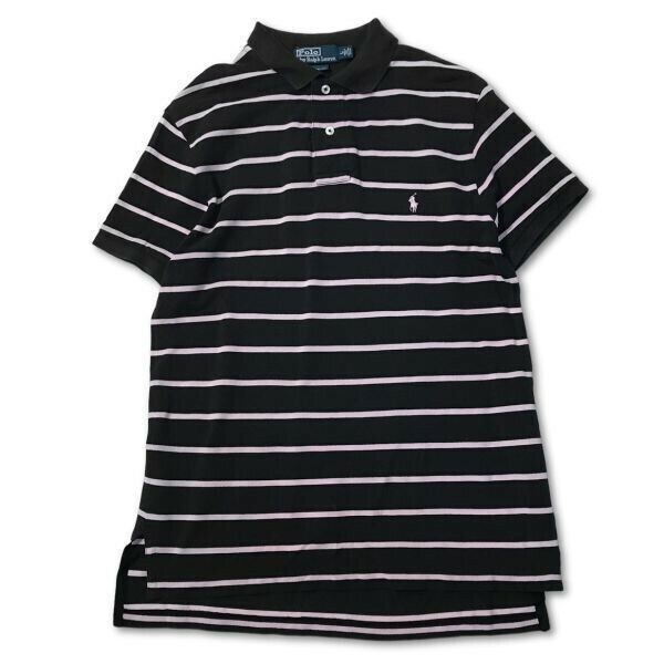 《オススメ◎》POLO RALPH LAUREN ポロラルフローレン★ワンポイント*ボーダーポロシャツ*ブラック/パステルピンク*サイズL(MS2585)◆S60