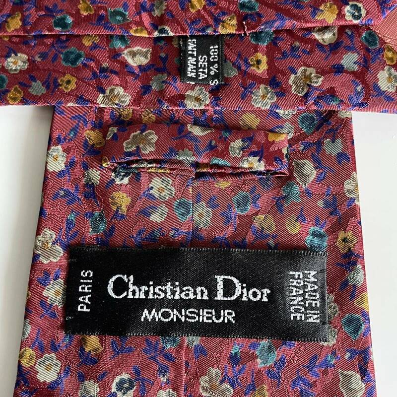 Christian Dior(クリスチャンディオール) マルチカラー花赤ネクタイ