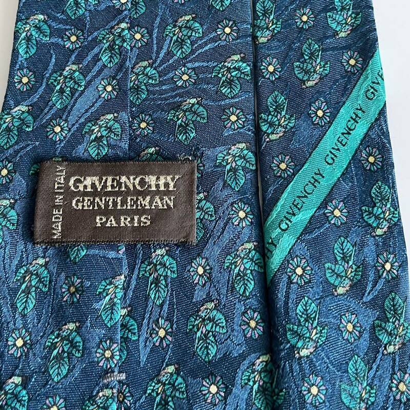 ジバンシィ (GIVENCHY)ジバンシー 青緑花ネクタイ