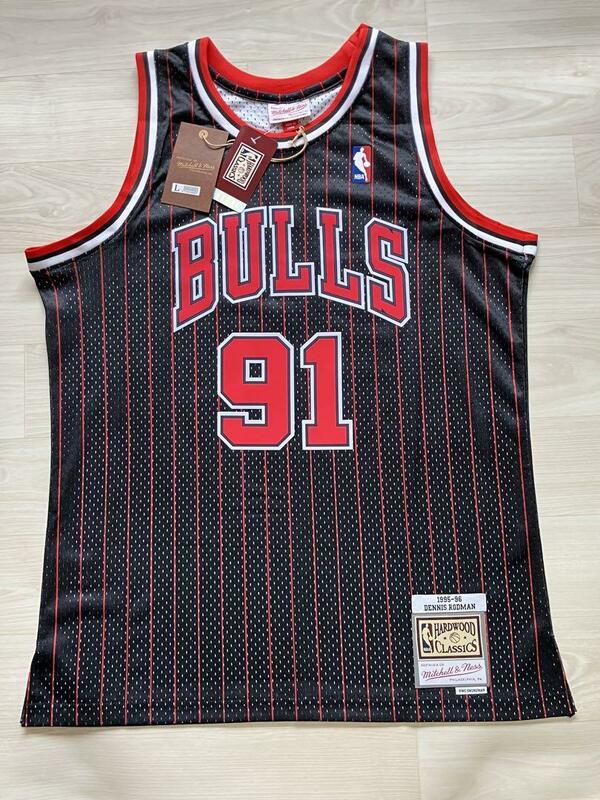 美品 NBA BULLS RODMAN #91 デニス・ロッドマン Mitchell&Ness ミッチェルアンドネス シカゴ・ブルズ ユニフォーム 当時物　刺繍
