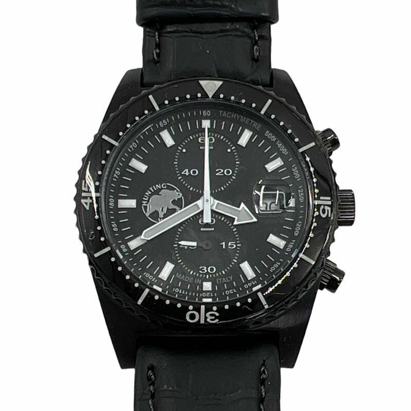 【訳あり】 HUNTING WORLD ハンティングワールド アベンチュラ クロノ Ref. HW-006 クォーツ ブラック 黒 メンズ 腕時計 稼働