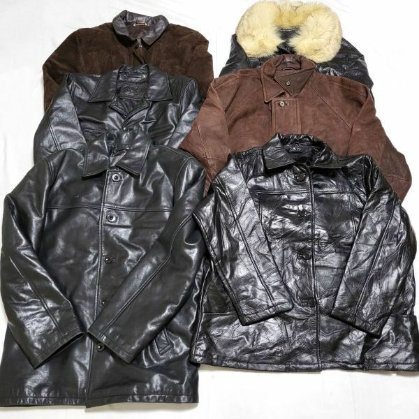 6着 レザージャケット コート セット 古着卸 デザイン ファッション ビンテージ 革ジャン ハーフ丈 メンズ レディース ブラック ブラウン
