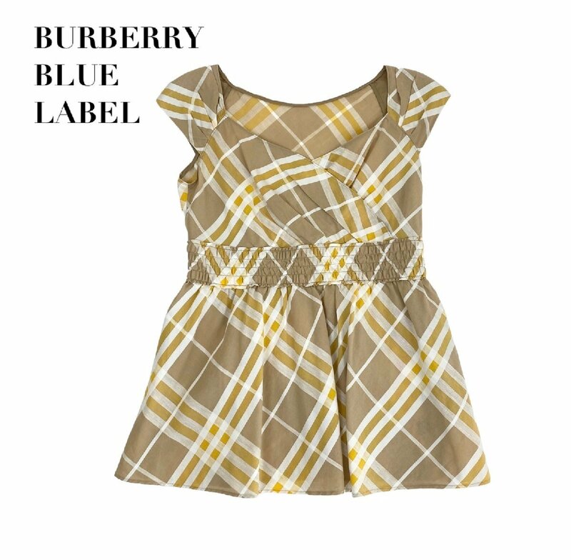 中古 バーバリーブルーレーベル BURBERRY BLUELABEL 半袖 ブラウス チェック総柄 綿 麻 レディース サイズ38