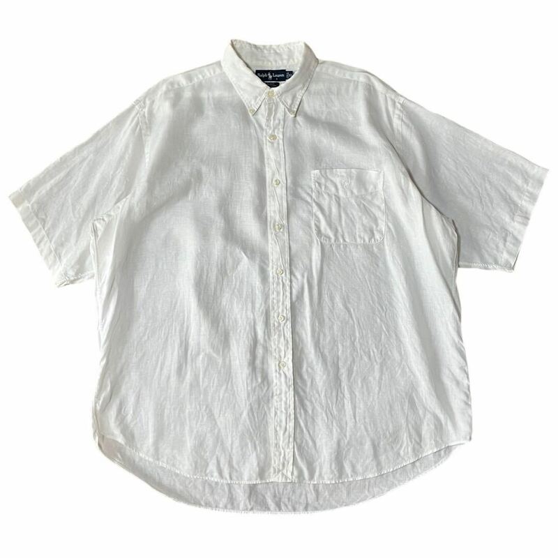 POLO RALPH LAUREN BLAKE リネンシャツ XL ビンテージ 白 ホワイト ポロラルフローレン 90s 同色ポニー ビッグサイズ 
