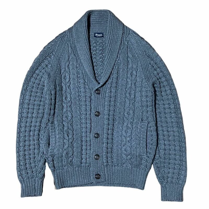 Drumohr ショールカラー カーディガン ミドルゲージ ケーブル編み 厚手 グレー 46 ドルモア ニット イタリア製 セーター