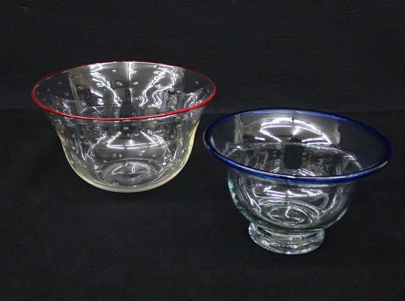 ◆古いガラスボウル 赤口青口2点◆手作りガラス/気泡ガラス/消費税0円