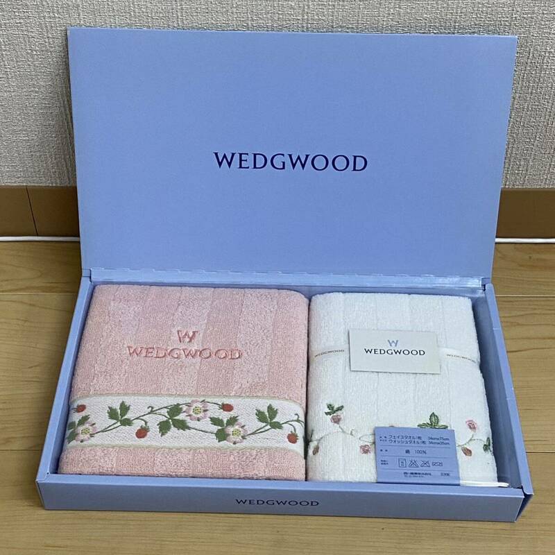 WEDGWOOD ウェッジウッド フェイスタオル ウォッシュタオル ワイルドストロベリー 　ピンク　ホワイト　箱なし　no.138