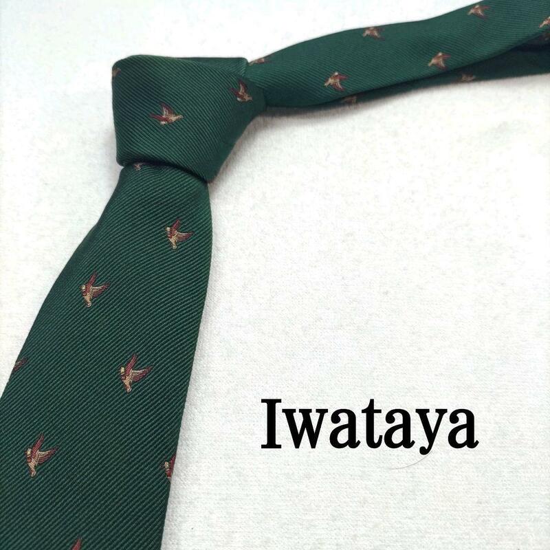 Iwataya モスグリーン ドット柄 絹100％ 国産ネクタイ